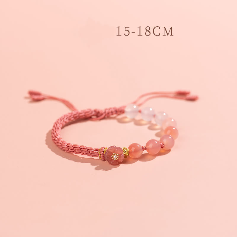 Mythstone Natural Gradient Agate Reincarnation Knot Peach Blossom Wealth Luck Handmade String Bracelet