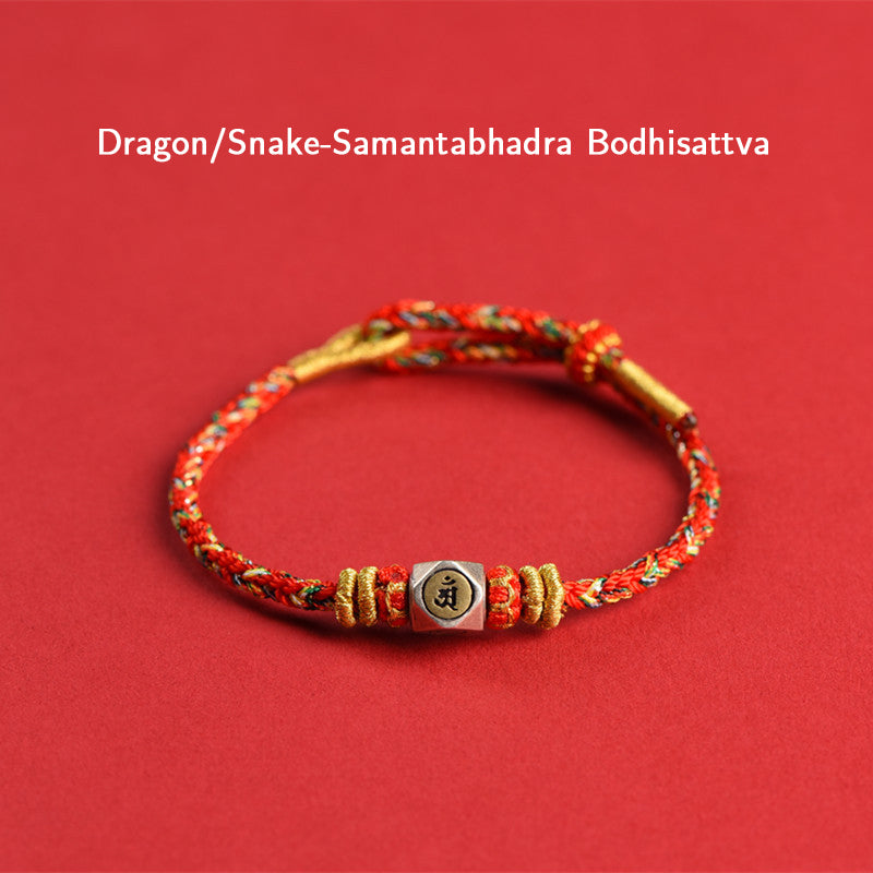 Mythstone 925 Sterling Silver Chinese Zodiac Natal Buddha Red Colorful Rope Luck Handcrafted Bracelet