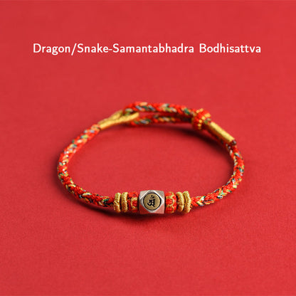 Mythstone 925 Sterling Silver Chinese Zodiac Natal Buddha Red Colorful Rope Luck Handcrafted Bracelet