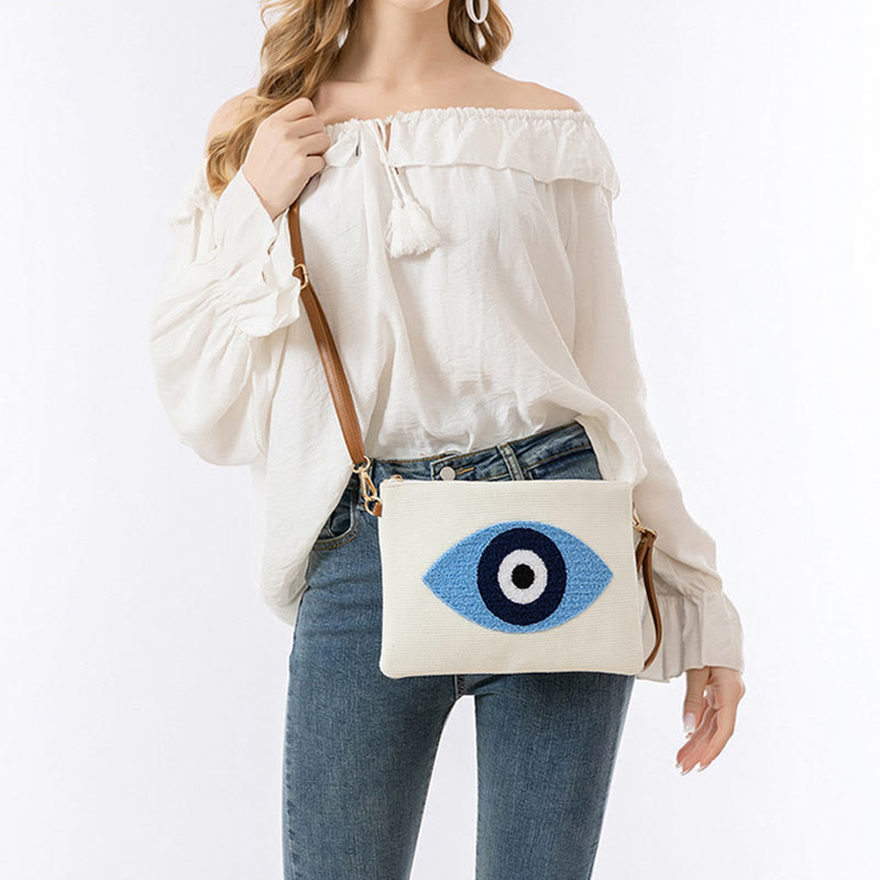 Mythstone Evil Eye Leaf Hamsa Canvas Crossbody Bag Shoulder Bag Handbag