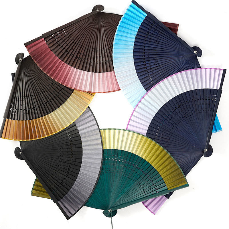 Mythstone Gradient Color Hollow Engraved Handheld Bamboo Folding Fan