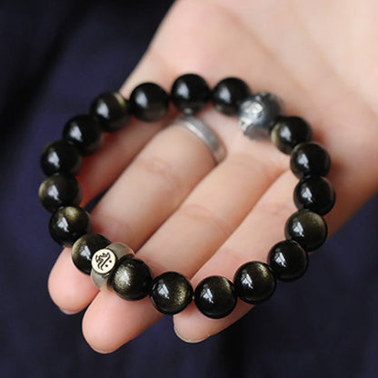 Mythstone Chinese Zodiac Natal Buddha Obsidian Purification Bracelet