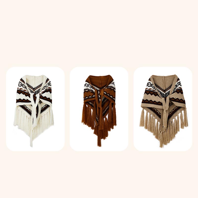 Mythstone Tibetan Triangular Shawl Striped Tassels Winter Cozy Travel Scarf Wrap