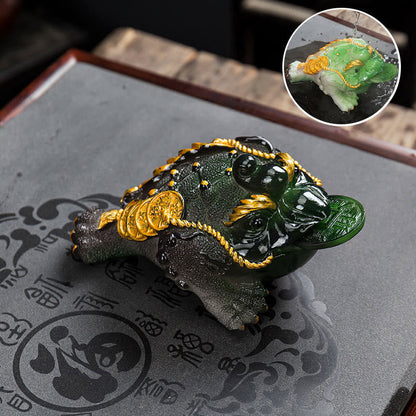 Mythstone Color Changing FengShui Wealth Lucky Frog Copper Coin Tea Pet Resin Figurine Decoration