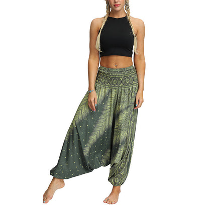 Mythstone Boho Feather Yoga Pants Hippie Harem Trousers Sports Fitness Dance Women's Pants