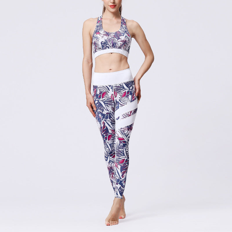 Mythstone 2Pcs Sunflower Flowers Leaves Print Top Pants Sports Fitness Yoga Women's Yoga Sets