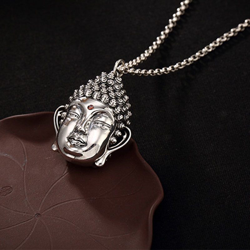 Mythstone 925 Sterling Silver Buddha Head Compassion Necklace Pendant