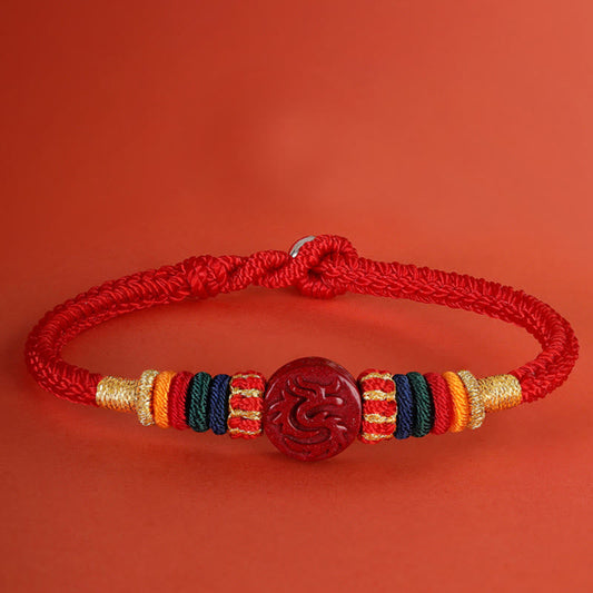 Pulsera de plata de ley 925 con cinabrio y cerillas auspiciosas del zodiaco chino Mythstone del año del dragón