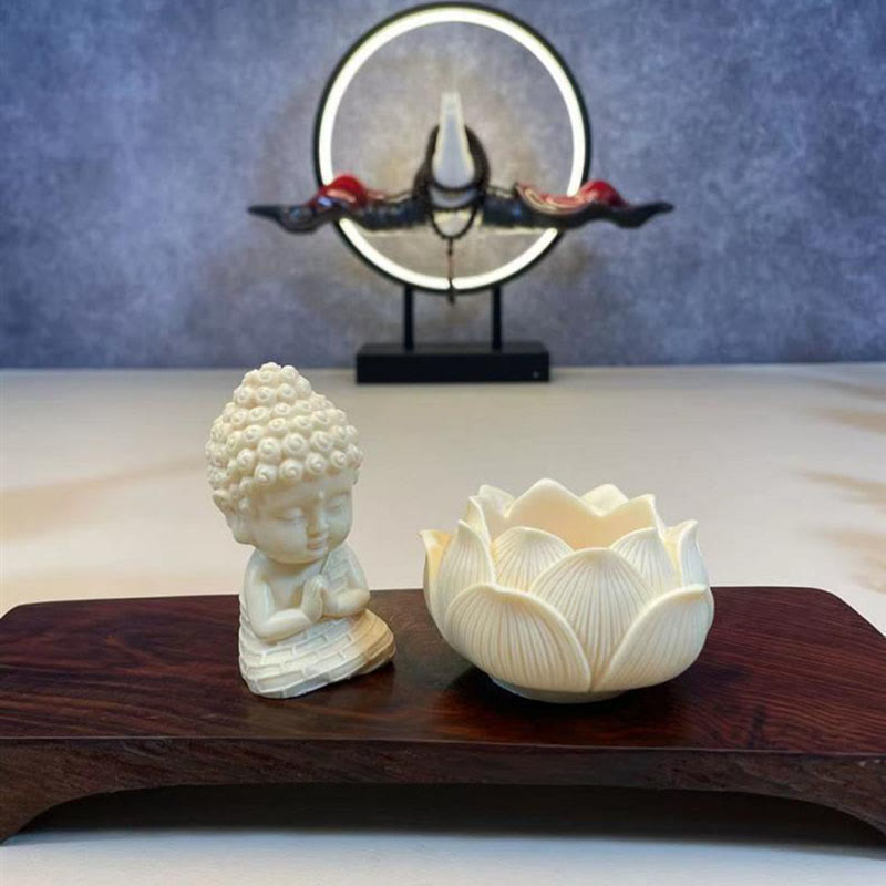 Mythstone Mini Ivory Fruit Tathagata Buddha Lotus Kwan Yin Avalokitesvara Manjusri Samantabhadra Serenity Desk Decoration