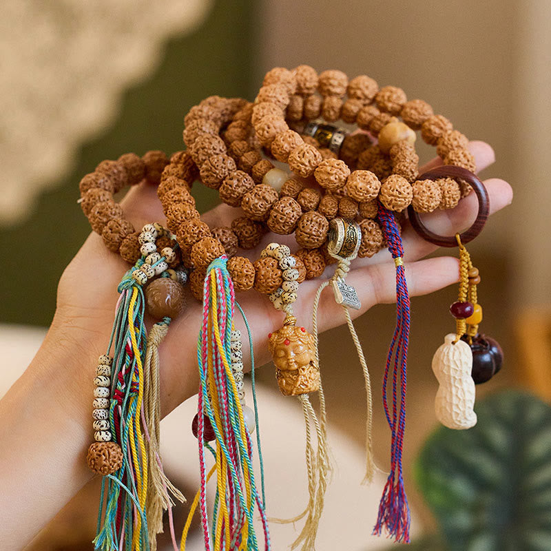 Pulsera de amuleto de la suerte y la riqueza con semillas de Bodhi de Rudraksha del Tíbet Mythstone