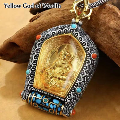 Mythstone Tibet Chinese Zodiac Natal Buddha Thangka Prosperity Rotatable Dzi Bead Necklace Pendant