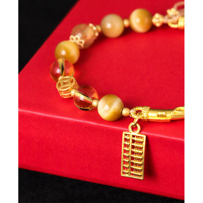 Mythstone Natural Tiger Eye Citrine Abacus Charm Protection Bracelet