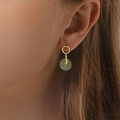 Mythstone Round Jade Peace Buckle Luck Drop Earrings