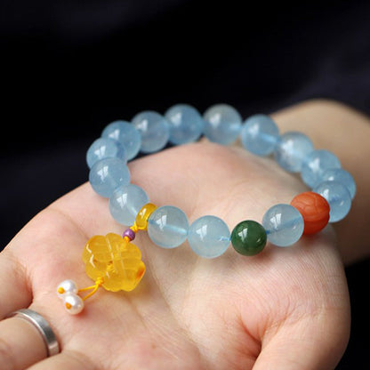 Mythstone Natural Aquamarine Amber Chinese Knotting Charm Peace Bracelet