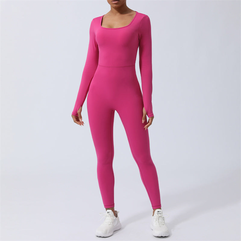 Mythstone Women Long Sleeve Backless Jumpsuit Sports Fitness Yoga Bodysuit