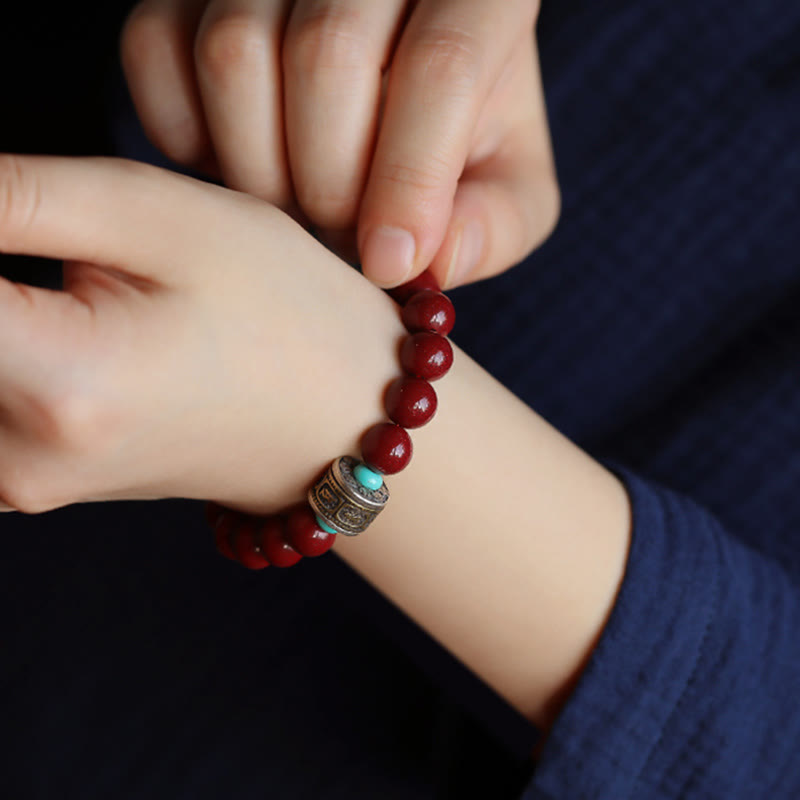 Mythstone 925 Sterling Silver Chinese Zodiac Natal Buddha Cinnabar Om Mani Padme Hum Calm Bracelet