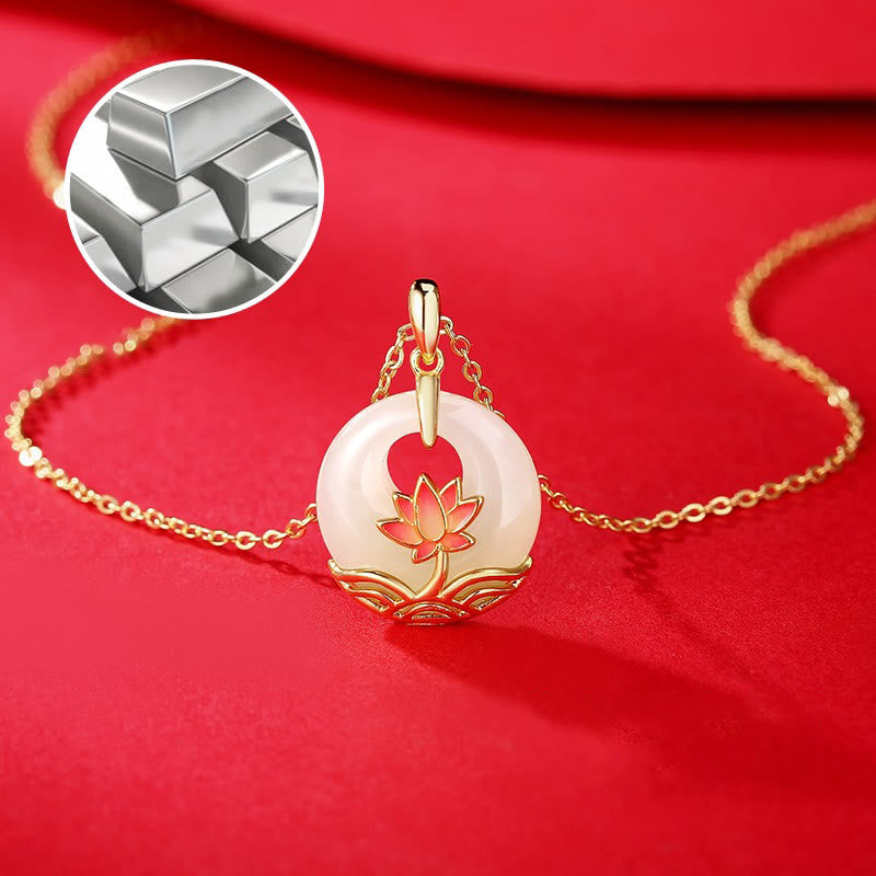 Mythstone 925 Sterling Silver Hetian White Jade Lotus Flower Blessing Necklace Pendant