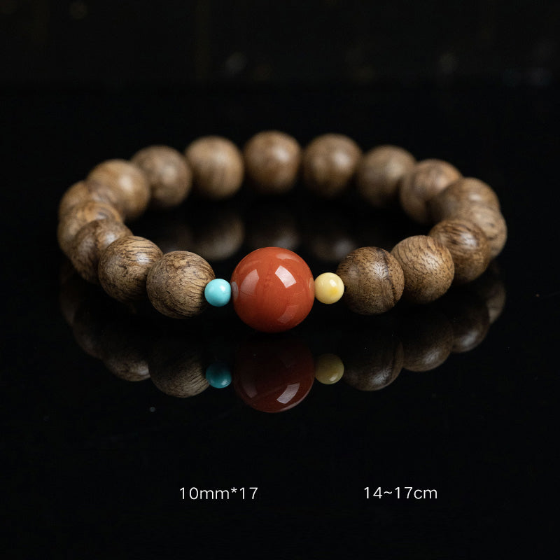 Mythstone Tarakan Agarwood Amber Red Agate Laughing Buddha Strength Meditation Bracelet