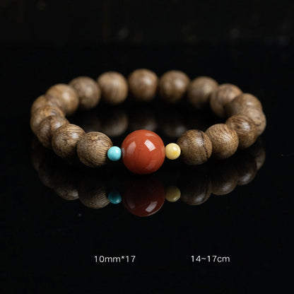 Mythstone Tarakan Agarwood Amber Red Agate Laughing Buddha Strength Meditation Bracelet