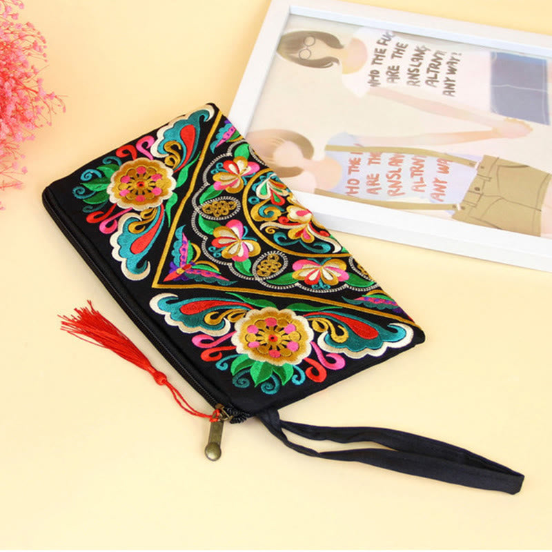 Mythstone Dragon Butterfly Cosmos Flower Embroidery Wallet Shopping Purse