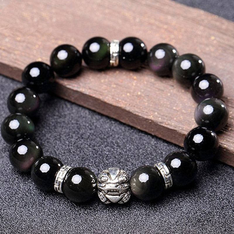 FengShui Natural Rainbow Obsidian PiXiu Blessing Bracelet