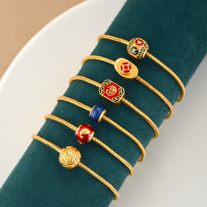 Mythstone Tibetan 18K Gold Om Mani Padme Hum Lucky Koi Fish Fu Character Ingot Copper Coin Peace Bracelet