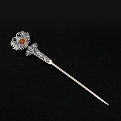 Mythstone Red Agate Peony Flower Confidence Hairpin