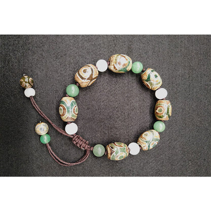 MythStone Tibetan Three-eyed Dzi Bead Luck Protection Braided Bracelet