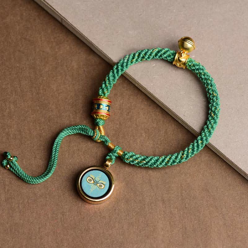 Mythstone Tibetan Five God Of Wealth Thangka Luck Prayer Wheel Bell Braid String Bracelet