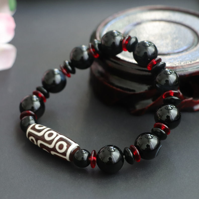 Mythstone Black Onyx Nine-Eye Dzi Bead Wealth Protection Bracelet