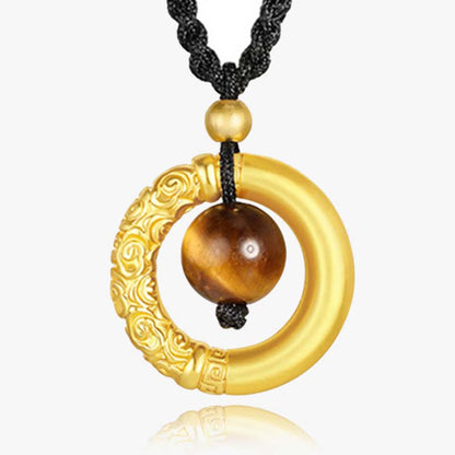 Mythstone Round Tiger Eye Cinnabar Bead Protection Necklace Pendant