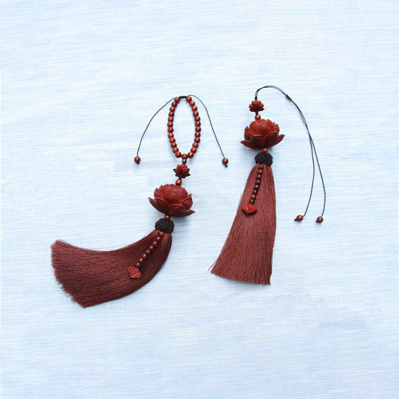 Mythstone Tibetan Small Leaf Red Sandalwood Lotus Luck Protection Tassel Decoration