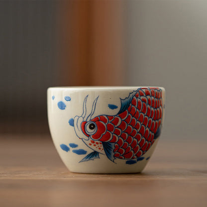 Mythstone Koi Fish Arowana Peony Sunflower Ceramic Teacup Kung Fu Tea Cup 60ml