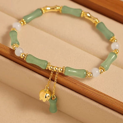 Mythstone Green Aventurine Bamboo Jade Pattern Lily Of The Valley Charm Luck Bracelet