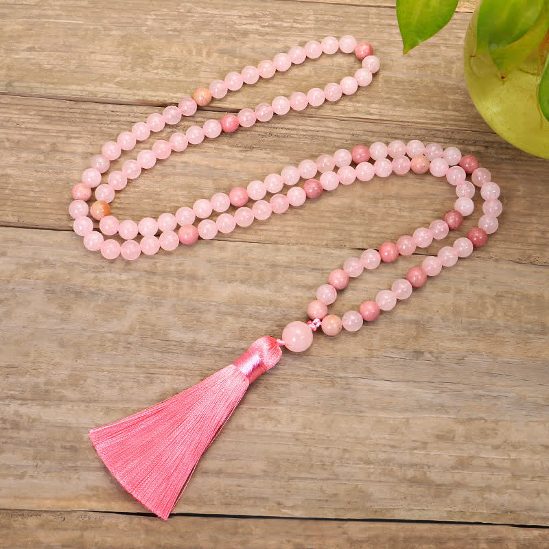 Mythstone 108 Mala Beads Pink Crystal Love Tassel Bracelet