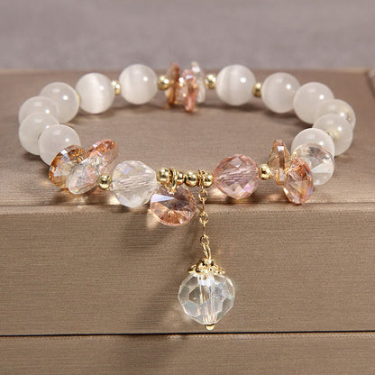 Mythstone Cat's Eye Pink Crystal Peace Charm Bracelet