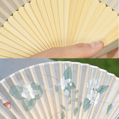 Mythstone Jasmine Flowers Handheld Bamboo Folding Fan