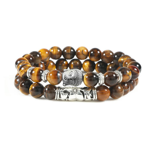 Mythstone 2Pcs Natural Crystal Agate Buddha Protection Bracelet