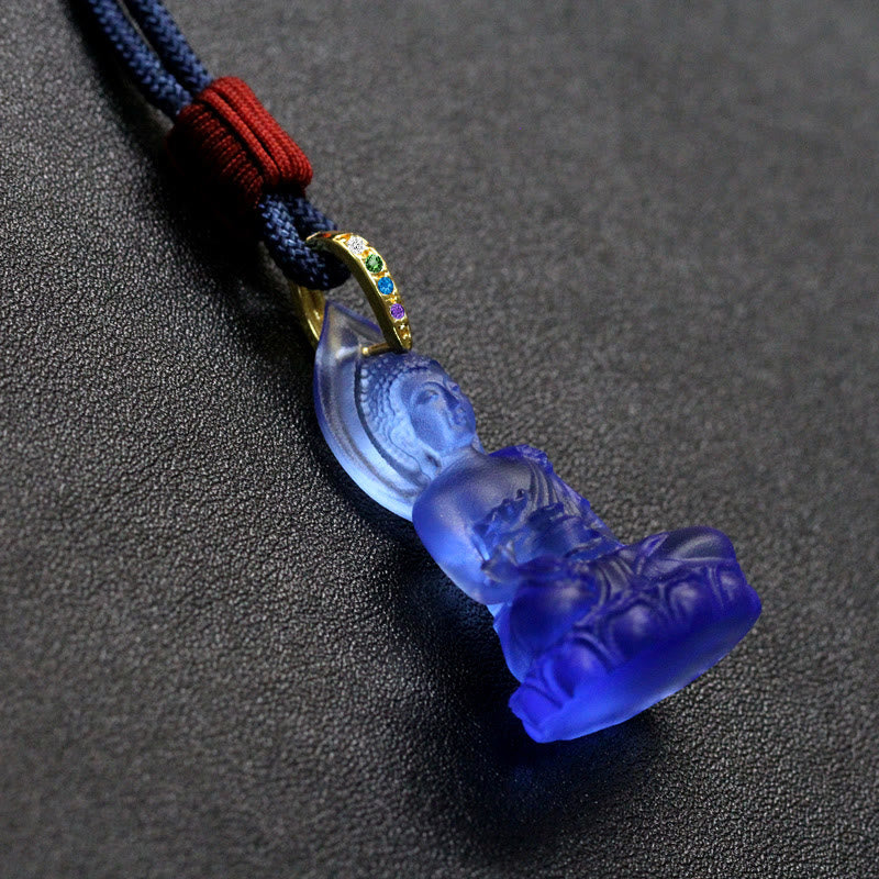 Mythstone Blue Tathagata Buddha Medicine Buddha Liuli Crystal Serenity Amulet Necklace Pendant