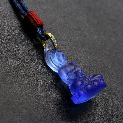 Mythstone Blue Tathagata Buddha Medicine Buddha Liuli Crystal Serenity Amulet Necklace Pendant