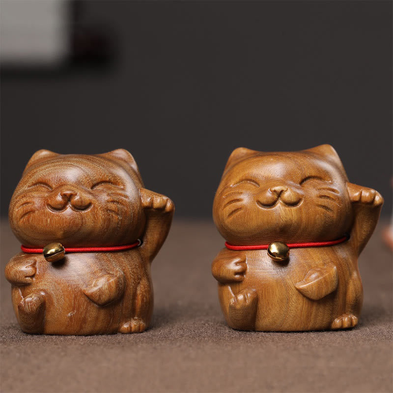 Mythstone Green Sandalwood Small Mini Cute Lucky Cat Peace Decorations