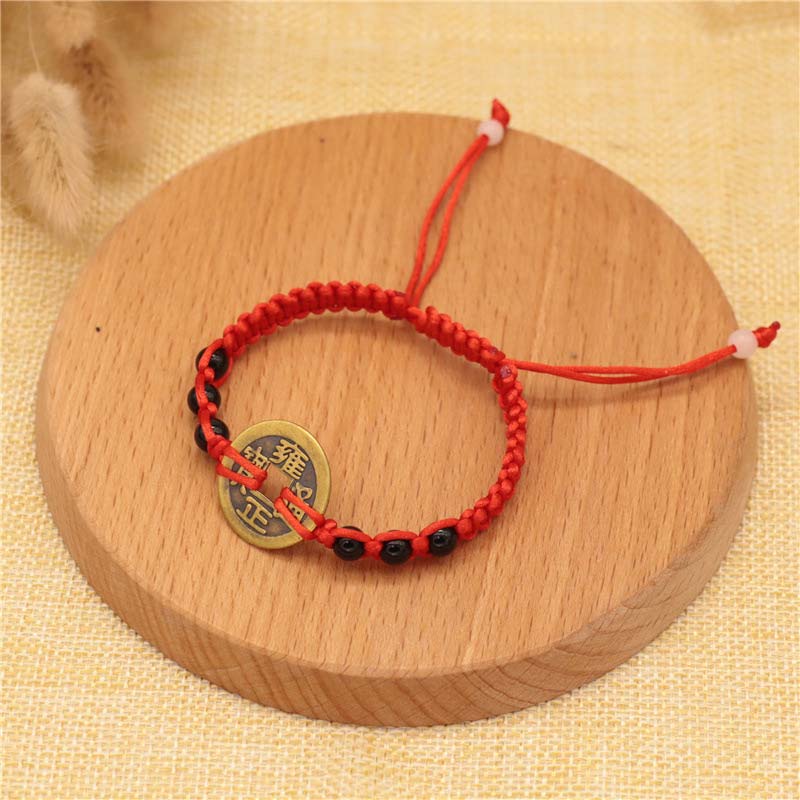 Mythstone Copper Coin Fortune Red String Weave Bracelet