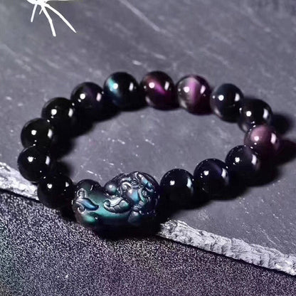 Mythstone FengShui PiXiu Rainbow Obsidian Luck Bracelet