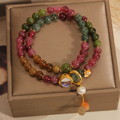 Pulsera con dije de calabaza de doble vuelta con turmalina multicolor positiva Mythstone 