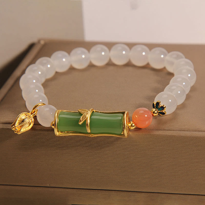 Mythstone Natural White Agate Jadeite Bamboo Beads Positivity Bracelet