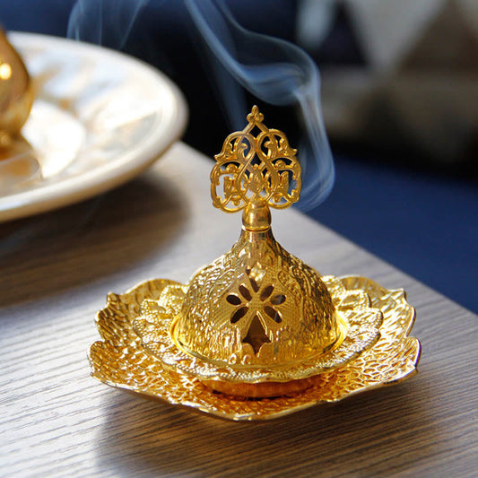 Mythstone Gold Leaf Coaster Spiritual Mini Alloy Metal Incense Burner