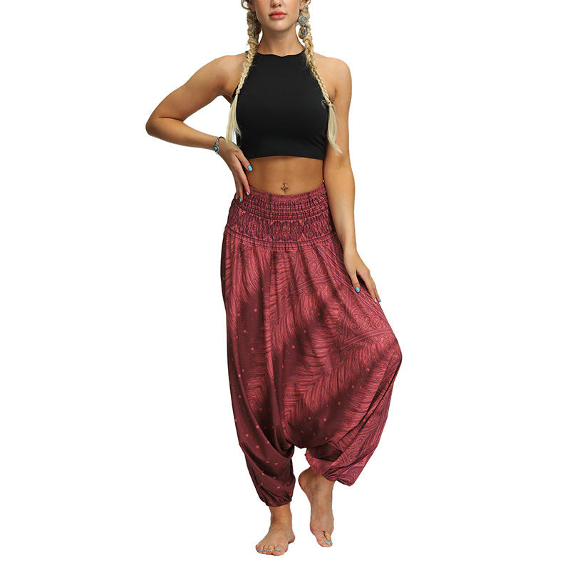 Mythstone Boho Feather Yoga Pants Hippie Harem Trousers Sports Fitness Dance Women's Pants