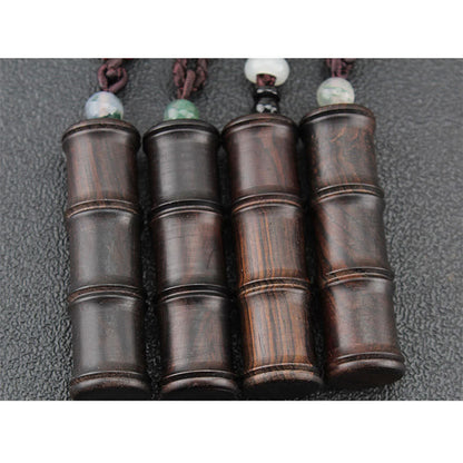 Mythstone Ebony Wood Bamboo Pattern Ghau Prayer Box Peace Necklace Pendant