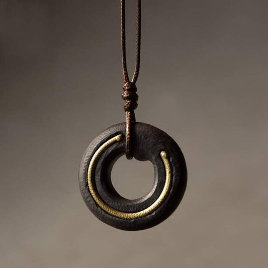 Mythstone Zen Circle Ebony Wood Peace Calm Necklace Pendant