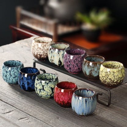 Mythstone Simple Multicolored Kiln Change Chinese Jianzhan Ceramic Teacup Kung Fu Tea Cup 110ml